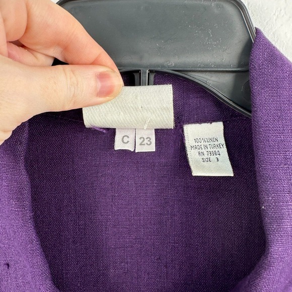 Chico's Design Shirt Womens XL Purple Linen Button Up Lightweight Short Sleeve - Picture 6 of 7